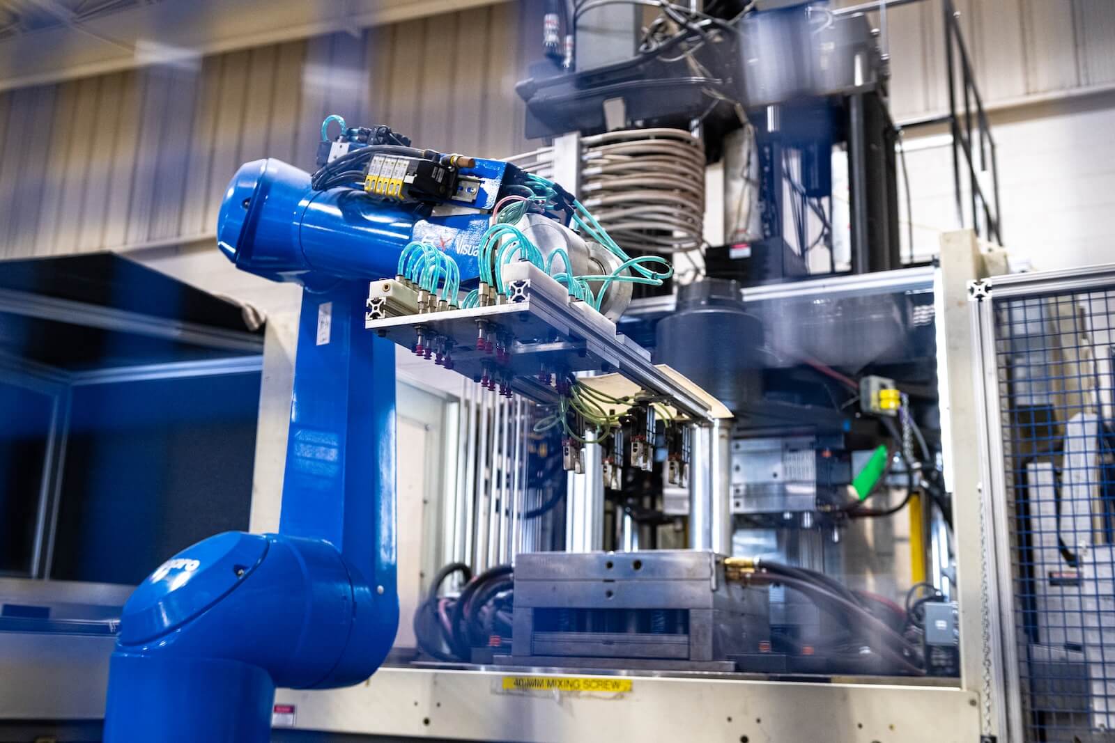 Shot of production automation with a mechanical arm